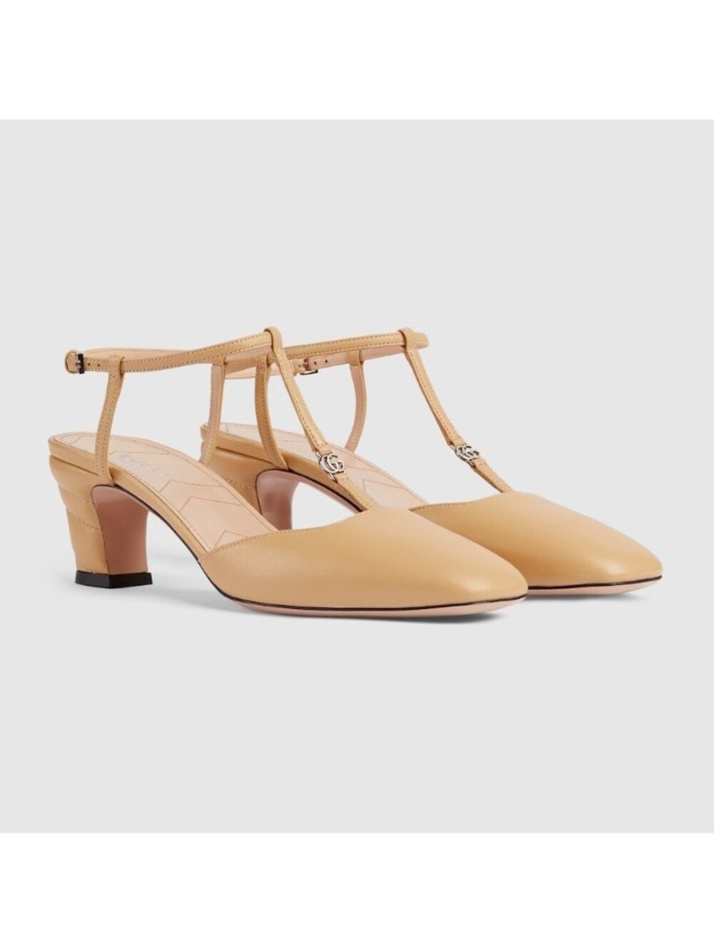 NEW Gucci WOMEN'S PETITE GG SLINGBACK PUMPS HEELS Sz 38.5 Nude Neutral Strap